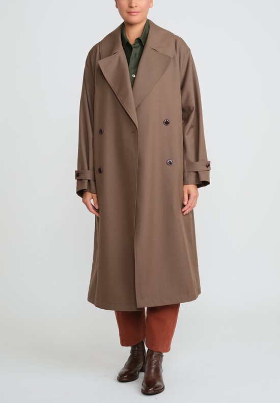 Lemaire Twill Double Breasted Overcoat in Olive Brown
