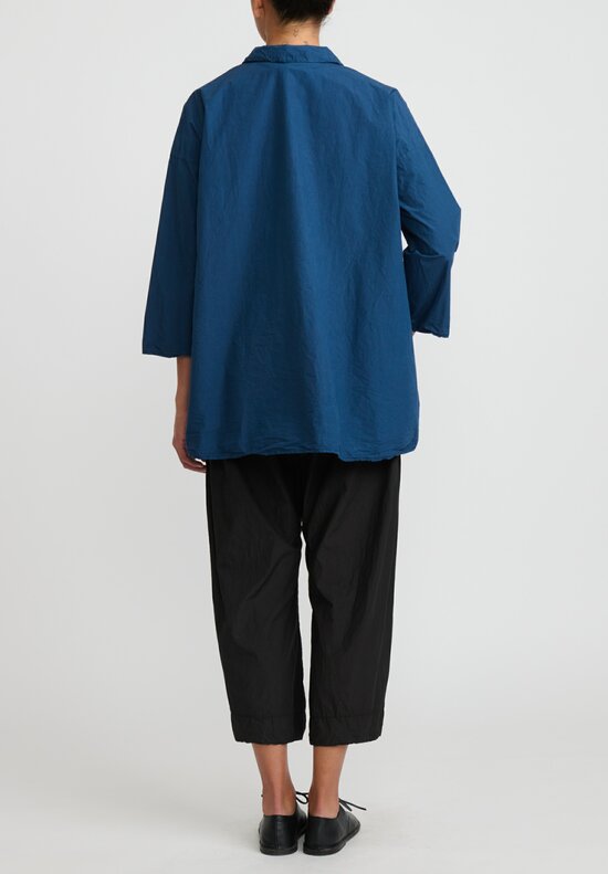 Album di Famiglia Tissue Cotton Loose Notched Collar Shirt in Navy Blue	
