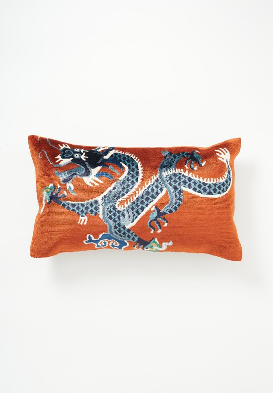 Tibet Home Bamboo Silk Hand Knotted Lumbar Pillow Dragon Persimmon Orange L	