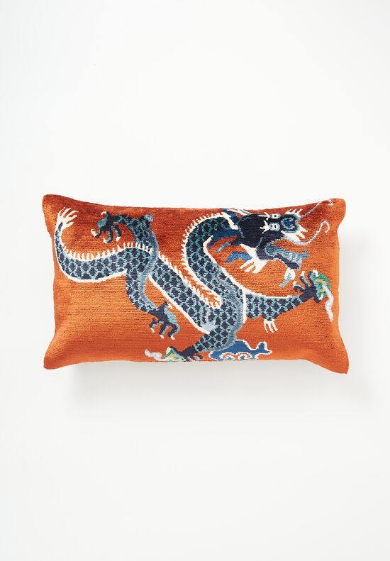 Tibet Home Bamboo Silk Hand Knotted Lumbar Pillow Dragon Persimmon Orange R	