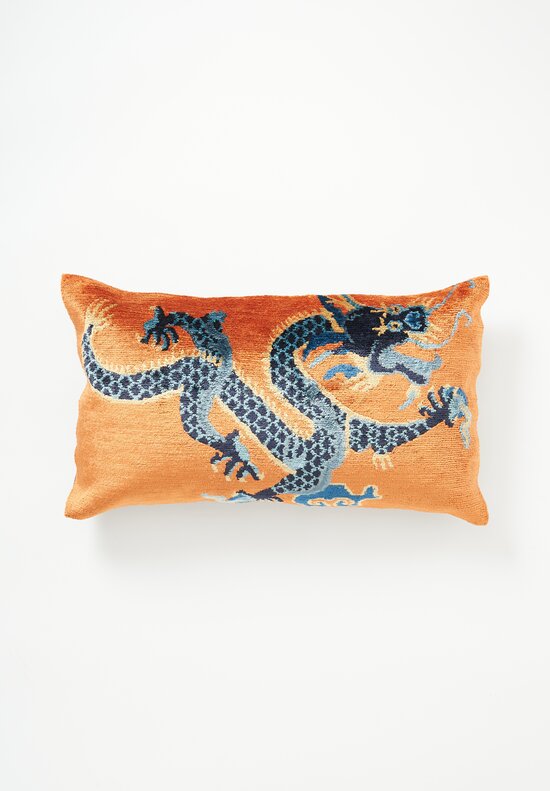 Tibet Home Bamboo Silk Hand Knotted & Woven Lumbar Pillow Dragon Orange R	