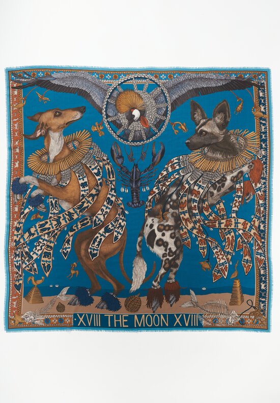 Sabina Savage Wool & Silk The Moon Scarf Lagoon Blue, Fawn Brown	