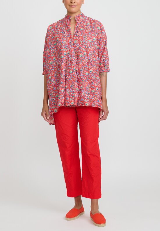 Daniela Gregis Light Weight Washed Cotton Sigaretta Elastico Pants in Rosso Red	