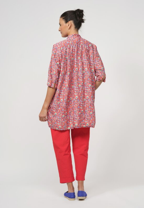 Daniela Gregis Washed Cotton Kora Top in Red Multicolor Floral	