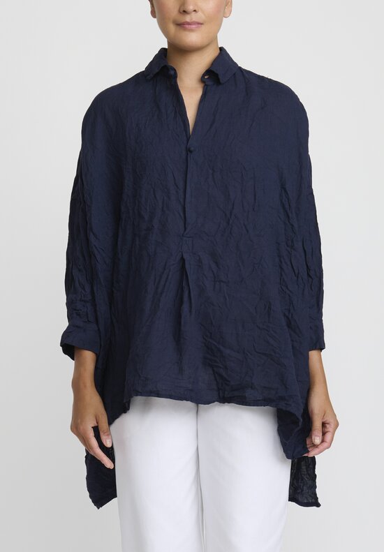 Daniela Gregis Washed Linen Camicia More Rosella Shirt in Navy Blue	