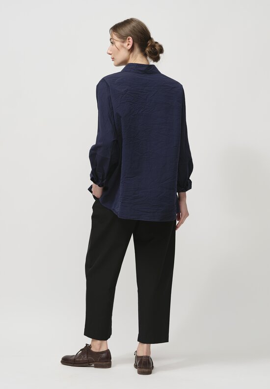 Casey Casey Paper Cotton Long Sleeve Waga Shirt in Ink Blue	