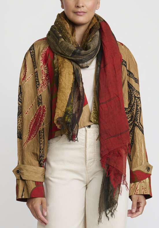 Uma Wang Cotton Sciarpa Scarf in Brown & Red	