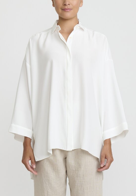 Shi Charmeuse Silk Oversized Shirt in White	