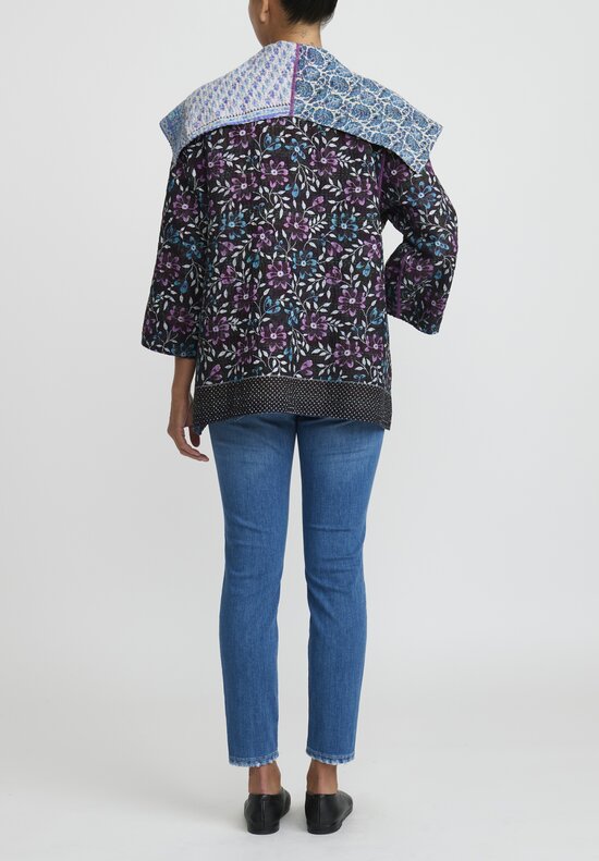 Mieko Mintz 4-Layer Vintage Cotton Flare Jacket in Black, Purple & White	