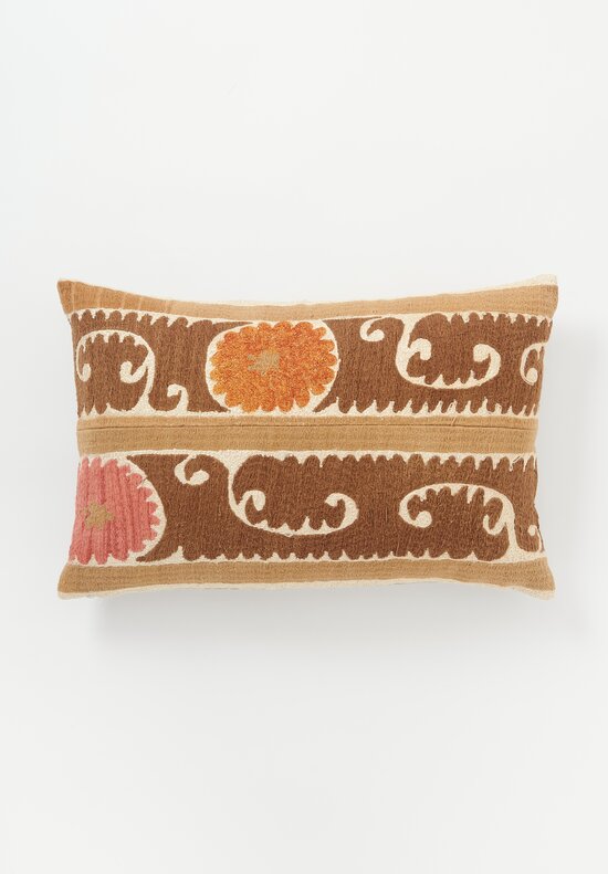 Vintage Suzani Lumbar Pillow in Clay, Cream & Brown V