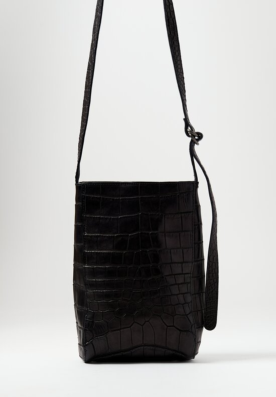 Christian Peau Crocodile Leather Crossbody Bag Black	