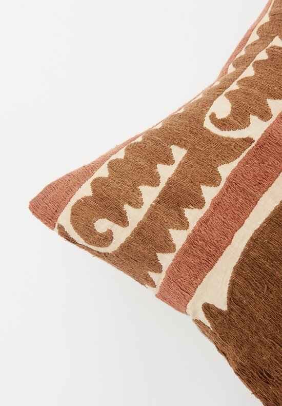 Vintage Suzani Square Pillow in Clay, Cream & Brown II	