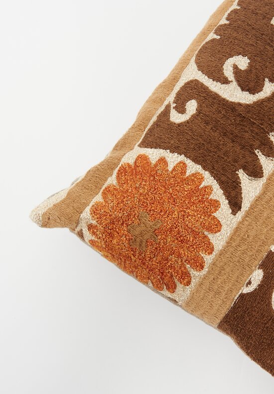 Vintage Suzani Lumbar Pillow in Clay, Cream & Brown VII	