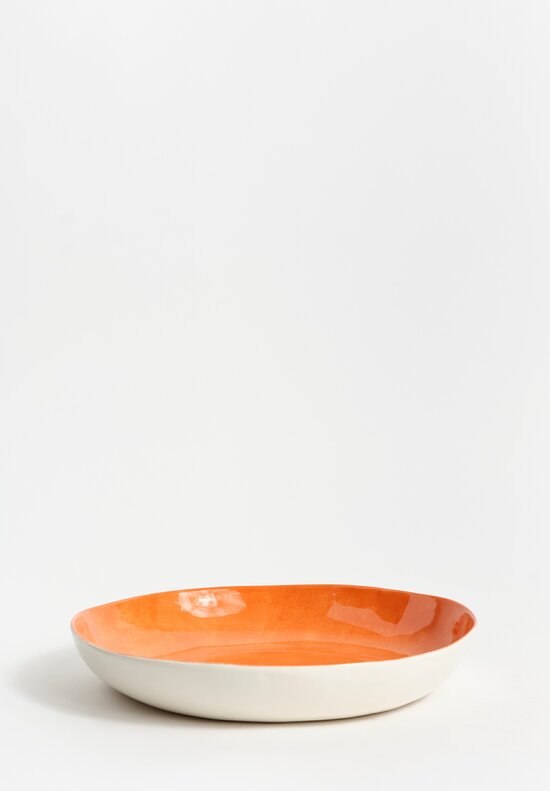 Stamperia Bertozzi Handmade Porcelain Solid Interior Shallow Serving Bowl Arancio Orange
