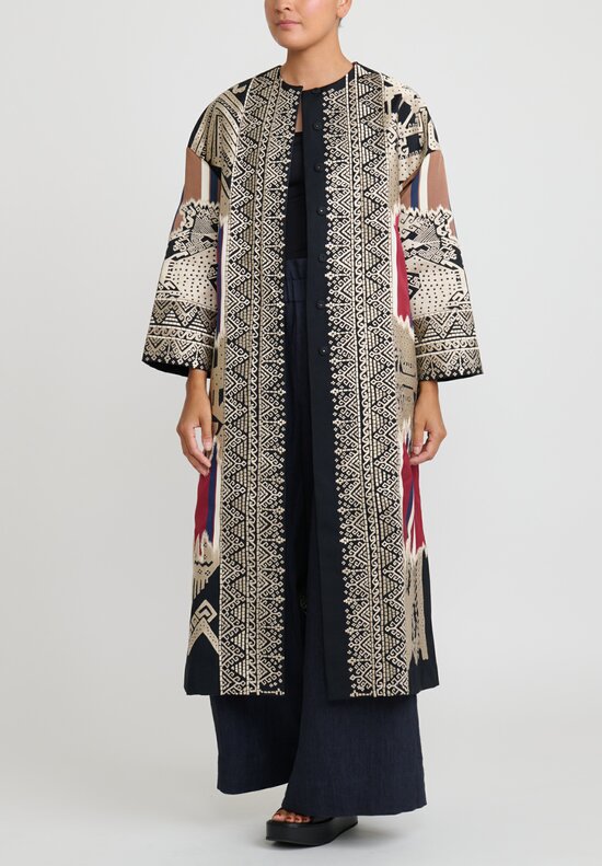 Biyan Cotton & Silk Embroidered Long Rilamaya Coat	