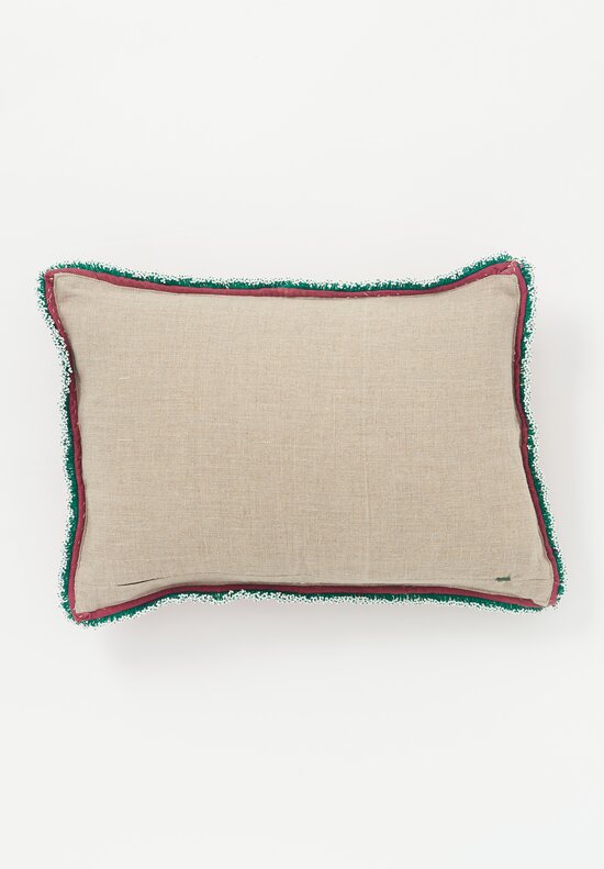 Antique Thar Silk Embroidered Lumbar Pillow Fushia Pink, Red, Gold