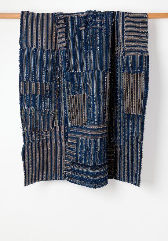 Early 20th Century Multi Layer Sashiko Shima Boro Quilt Indigo Blue	