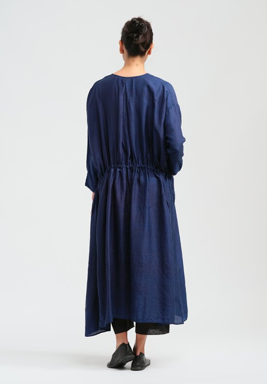 Kaval Khadi Silk Front Button Open Dress in Indigo Blue	
