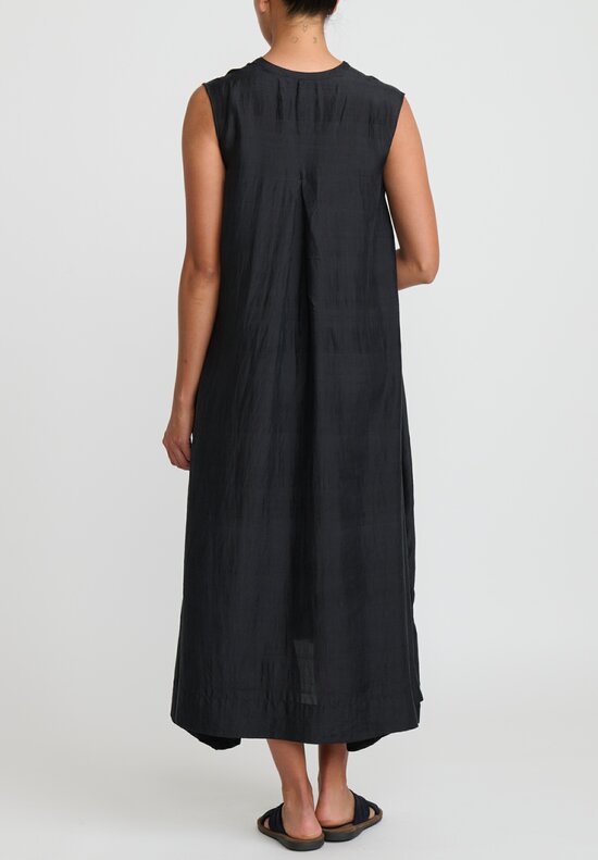 Kaval Khadi Silk Sleeveles A-Line Dress in Black