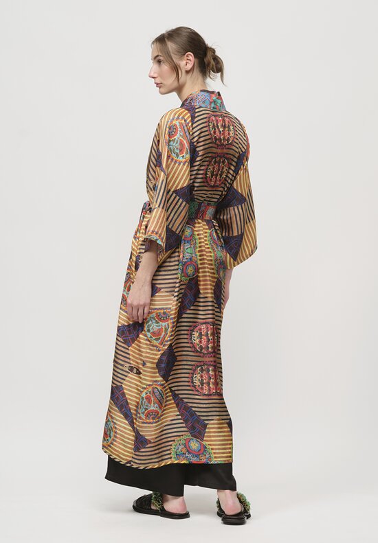 Rianna + Nina Silk Kipos Reversible Kimono in Fanari Buketo Yellow Multi	