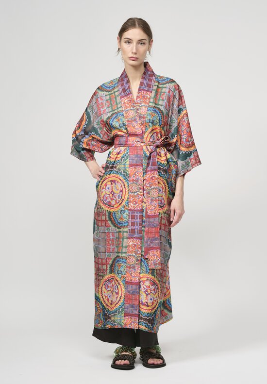 Rianna + Nina Silk Kipos Reversible Kimono in Dasos Anthos Red Multi	