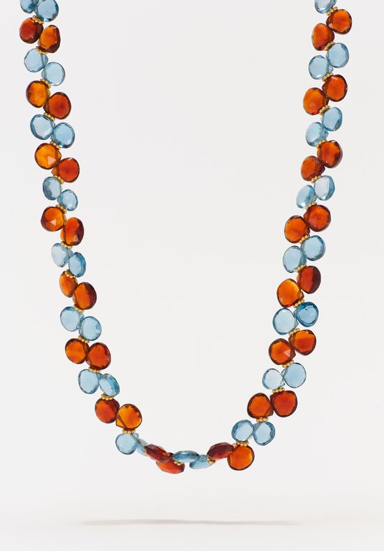 Greig Porter 18k, London Blue Topaz and Garnet Necklace 17 in
