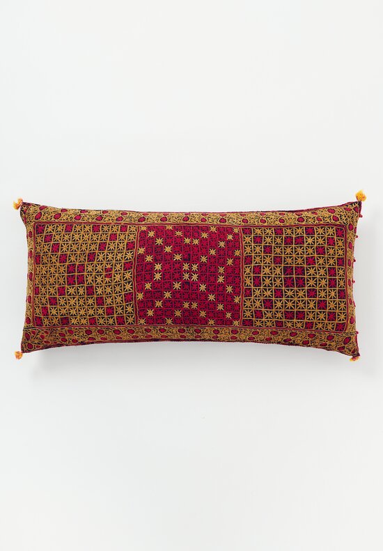 C.1900 Antique Embroidered Takia Lumbar Pillow of Northern Pakistan	