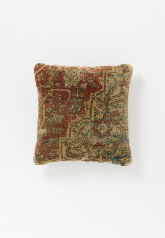 Vintage Handloomed Turkish Wool Old Kilim Flatweave Rug Pillow in Natural & Rust Red III	