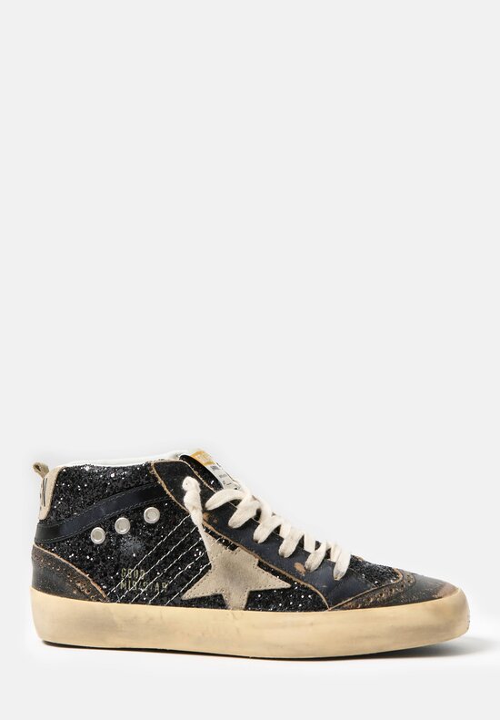 Golden Goose Mid Star Classic Glitter & Suede Star in Black