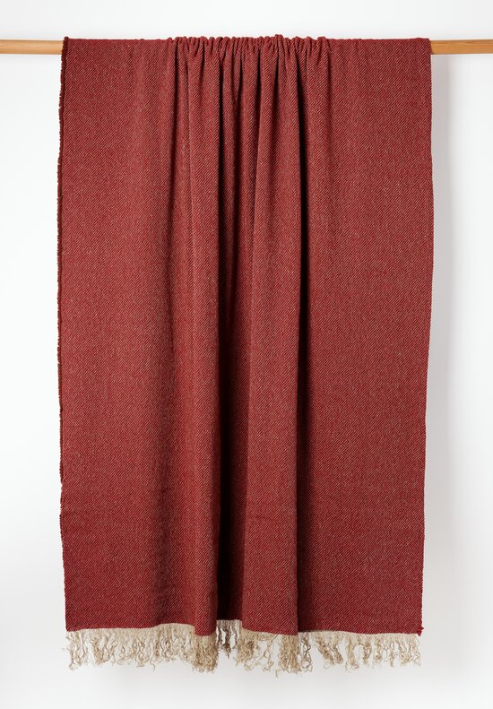 The House of Lyria Virgin Wool and Linen Eulalia Throw in Red, Brown