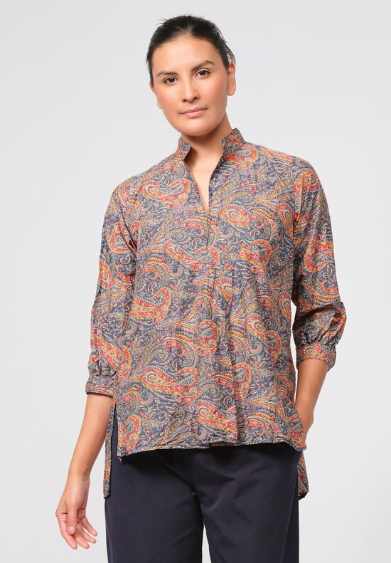 Daniela Gregis Washed Cotton Pepe Kora Shirt in Coral, Blue and Yellow	