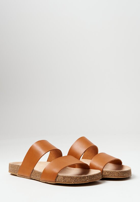 Daniela Gregis Leather Double Strap Sandals in Natural Sienna Brown	