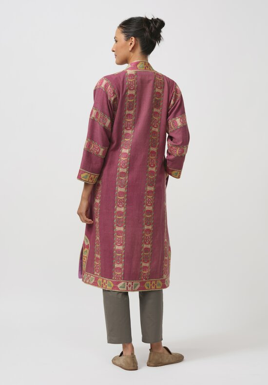 Mehmet Cetinkaya Uzbek Embroidered Silk Chapan Robe in Pink	