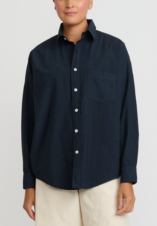 Chez Vidalenc Hand-Dyed Cotton Kilber Axl Shirt in Navy Blue	