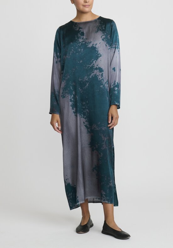 Avant Toi Hand Painted Silk Lunga Dress in Velo Nero & Forest Green	