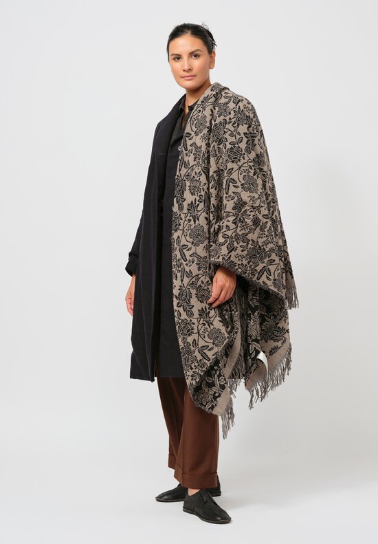 The House of Lyria Cashmere Lener Floral Shawl in Natural & Black	