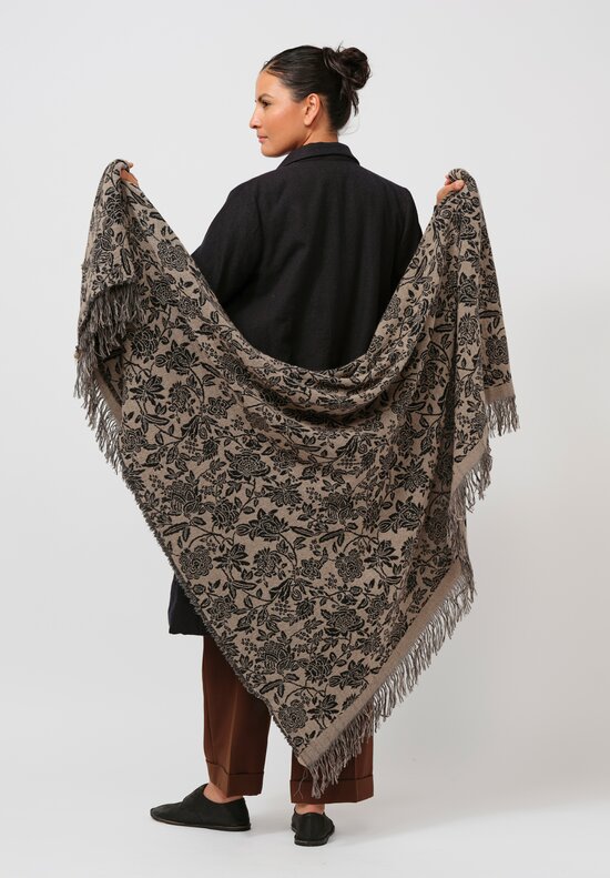 The House of Lyria Cashmere Lener Floral Shawl in Natural & Black