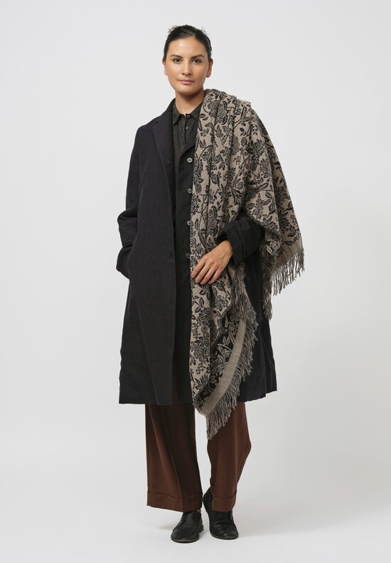 The House of Lyria Cashmere Lener Floral Shawl in Natural & Black