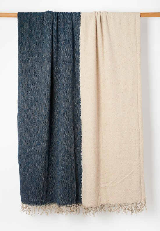 The House of Lyria Virgin Wool and Linen Eulalia Throw in Blue, Natural