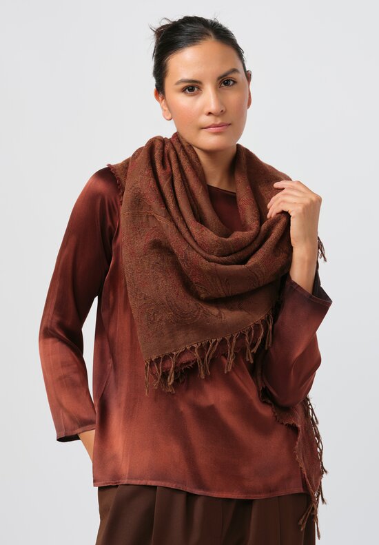 The House of Lyria Cotton & Virgin Wool Whitman Scarf in Brown & Red	