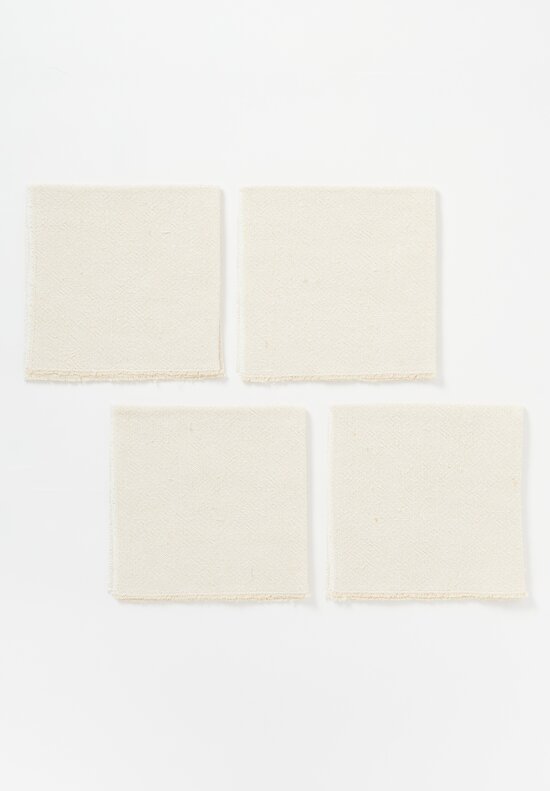 House of Lyria Set of 4 Linen & Silk Piloselle Napkins Ivory White	