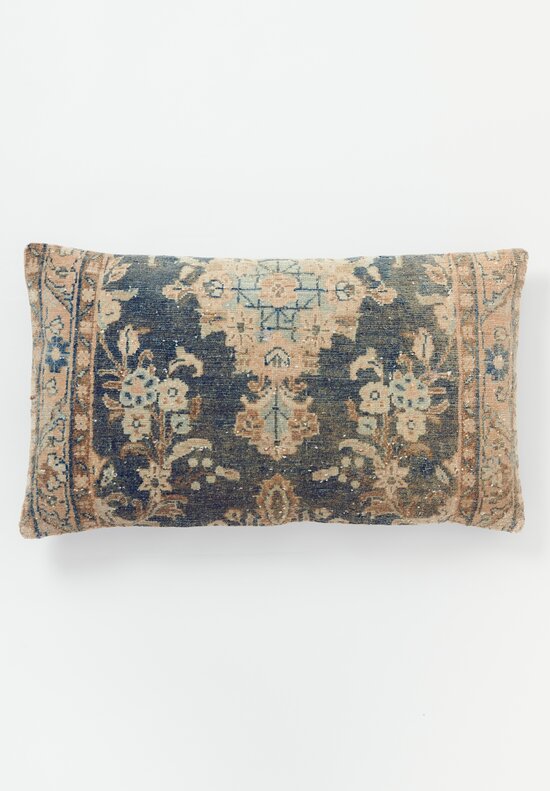 Vintage Handloomed Turkish Wool Old Kilim Flatweave Rug Pillow in Blue