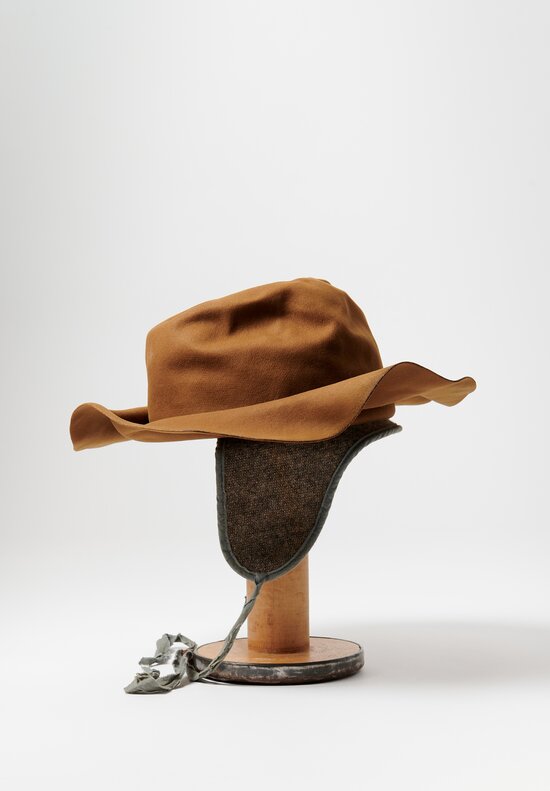 Horisaki Design & Handel Easy Burnt Beaver Fur Felt Wrinkled Brim and Crown Hat with Earflaps	