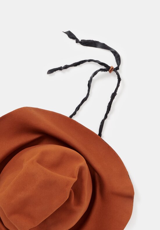 Horisaki Design & Handel Beaver Fur Felt Wrinkled Hat with Earflaps in Rust Orange	