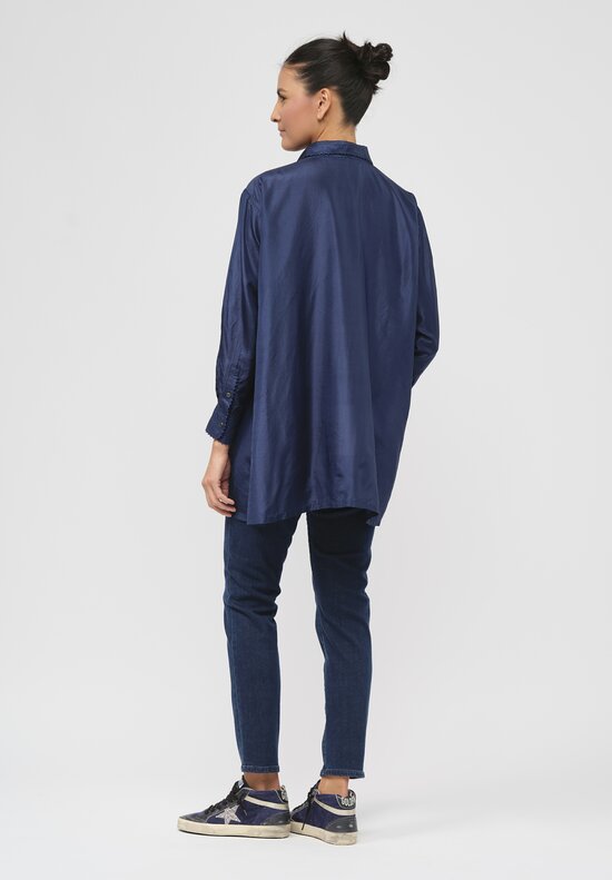 Péro Silk Woven Button Down Shirt in Blue