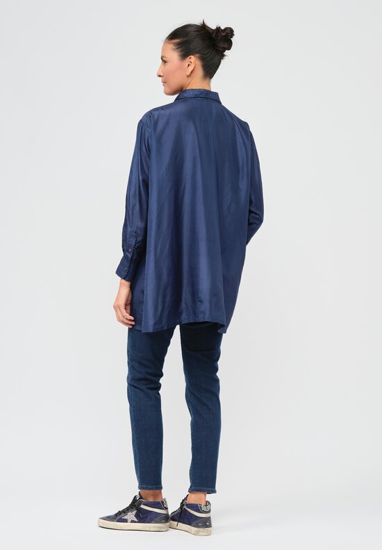 Péro Silk Woven Button Down Shirt in Blue