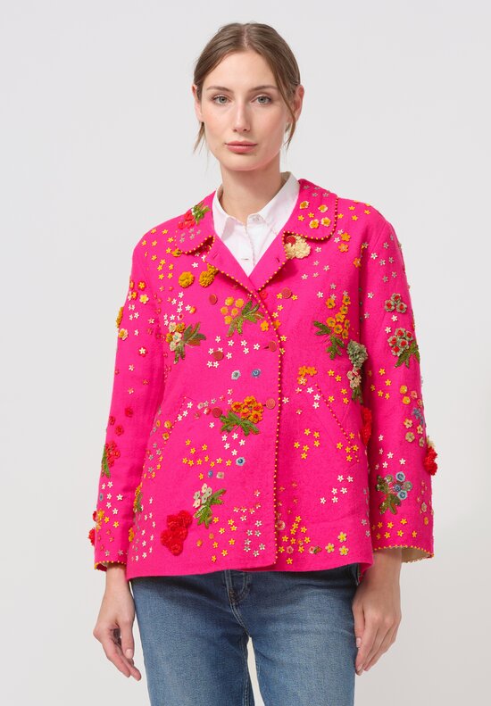 Péro Forget-Me-Not Silk & Wool Double Breasted Jacket in Pink	