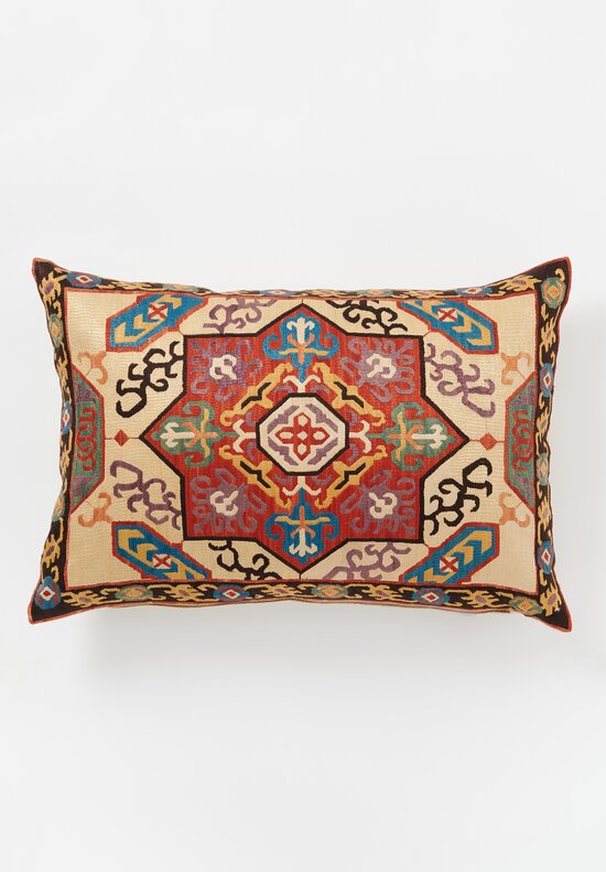 Mehmet Çetinkaya Embroidered Karabağ Lumbar Pillow in Red, Ivory, Brown