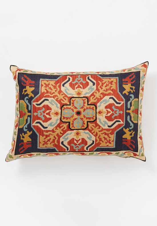 Mehmet Cetinkaya Karabağ Embroidered Square Pillow In Indigo Blue And 