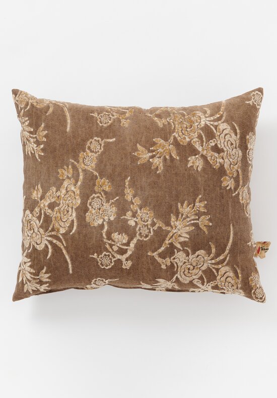 The House of Lyria Floral Cotton and Linen Cotognastro Pillow in Brown, Natural
